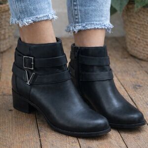 Vionic Black Ankle Boots with Buckle Detail | Size 6